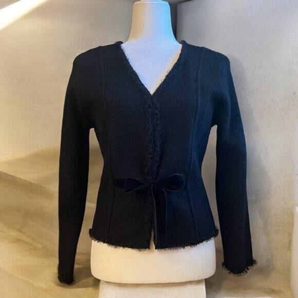 NEW ANTHRO x Kenji Wool Tulle Eyelet Velvet Tie Belted Tailored Jacket Black… - Picture 16 of 16